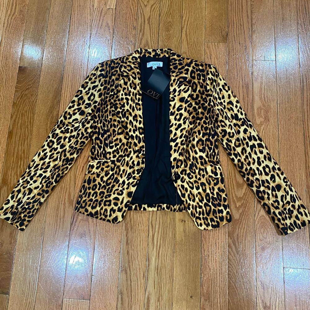 NWT ovi Cheetah Print Long Sleeve Blazer Jacket Women's Size S
